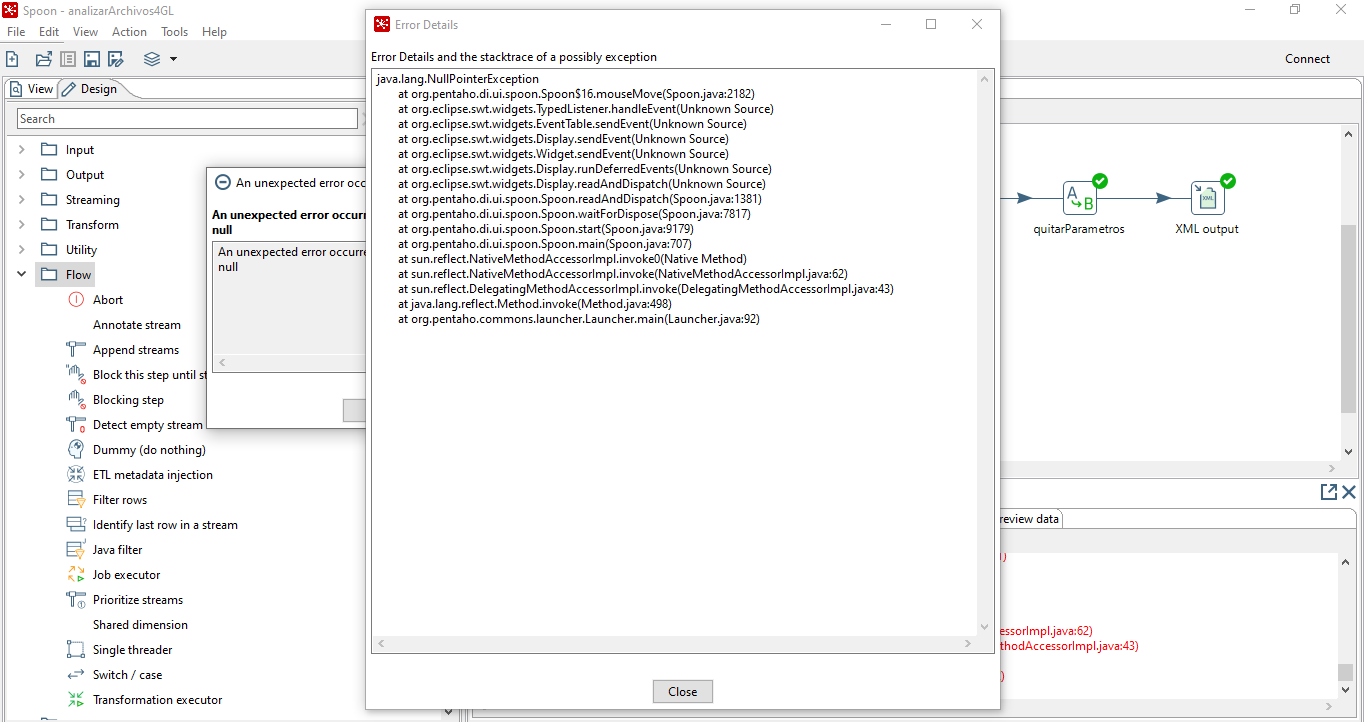 Pentaho Spoon – nullPointerException mouseMove
